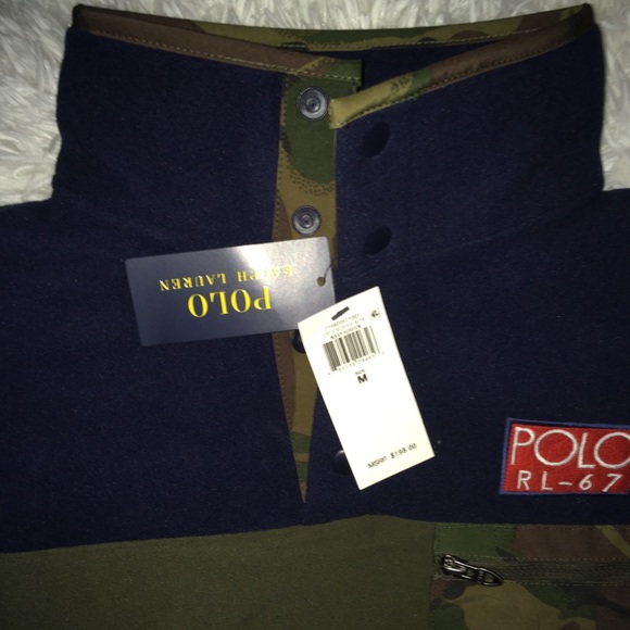 LG Polo Ralph Lauren Camo RLPC 67 Pullover Navy Green Fleece Men's Size LG - Picture 9 of 16